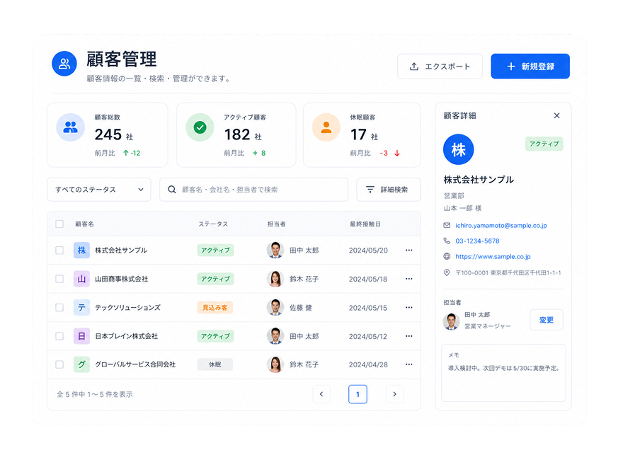 Customer management screen